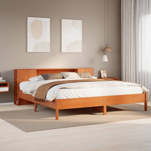 Letto Libreria senza Materasso Marrone Cera 200x200 cm in Pino - homemem39
