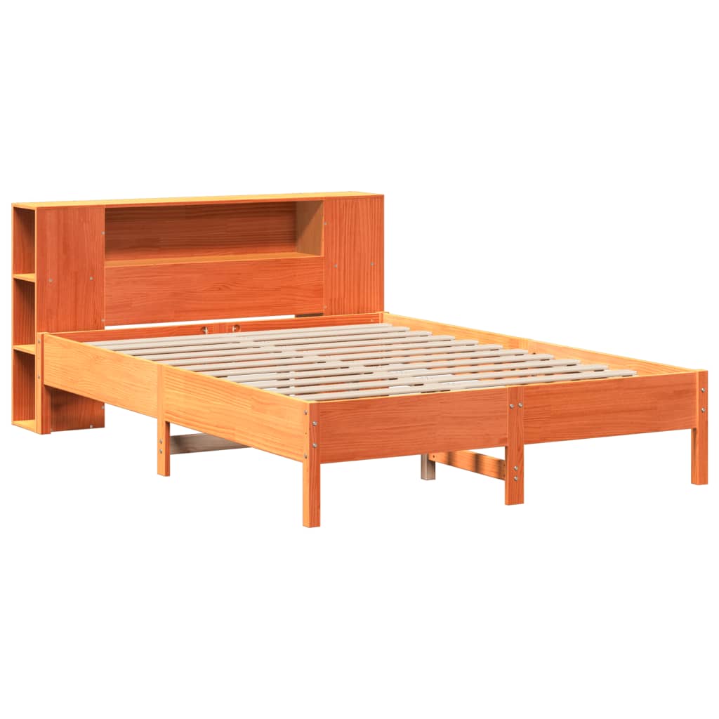 Letto Libreria senza Materasso Marrone Cera 140x200 cm in Pino