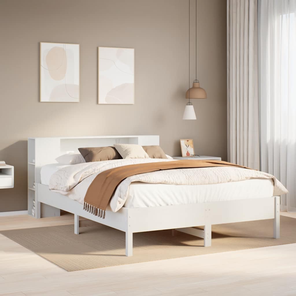 Letto Libreria senza Materasso Bianco 140x190 cm Legno di Pino - homemem39