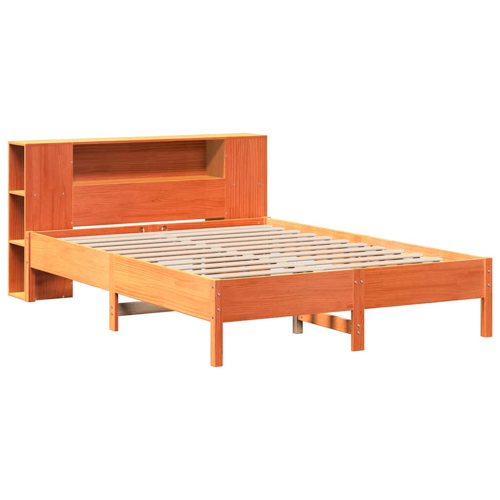 Letto Libreria senza Materasso Marrone Cera 140x190 cm in Pino