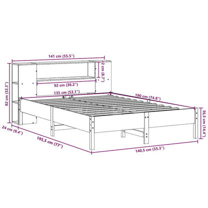Letto Libreria senza Materasso Marrone Cera 135x190 cm in Pino | homemem39