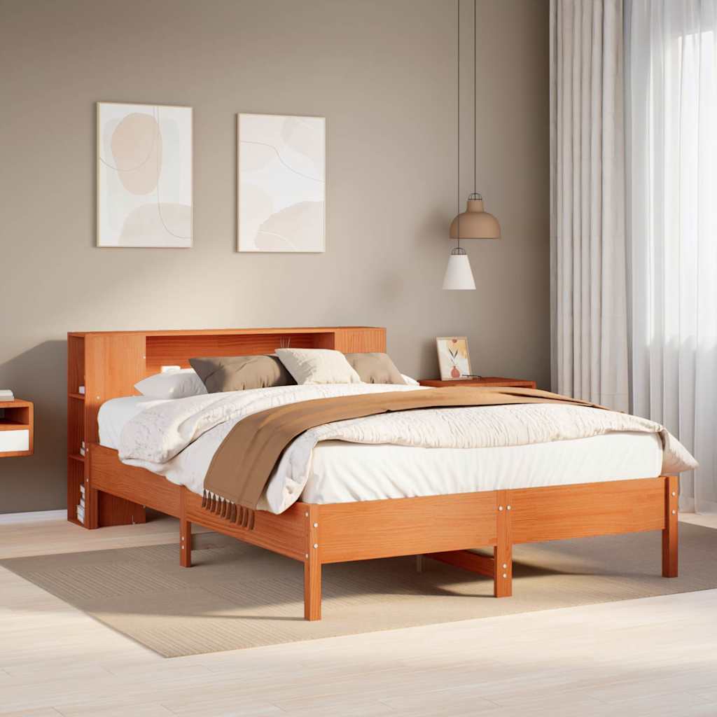 Letto Libreria senza Materasso Marrone Cera 135x190 cm in Pino
