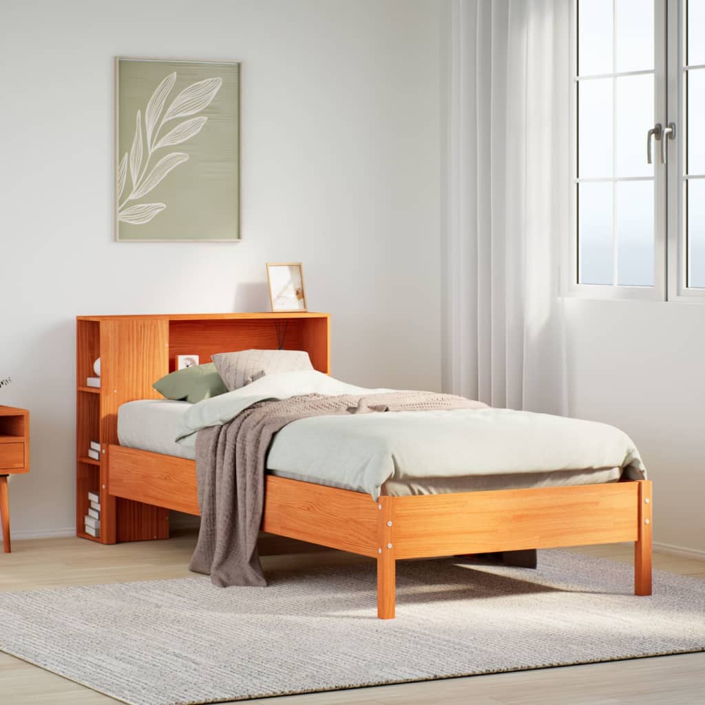 Letto Libreria senza Materasso Marrone Cera 75x190 cm in Pino - homemem39
