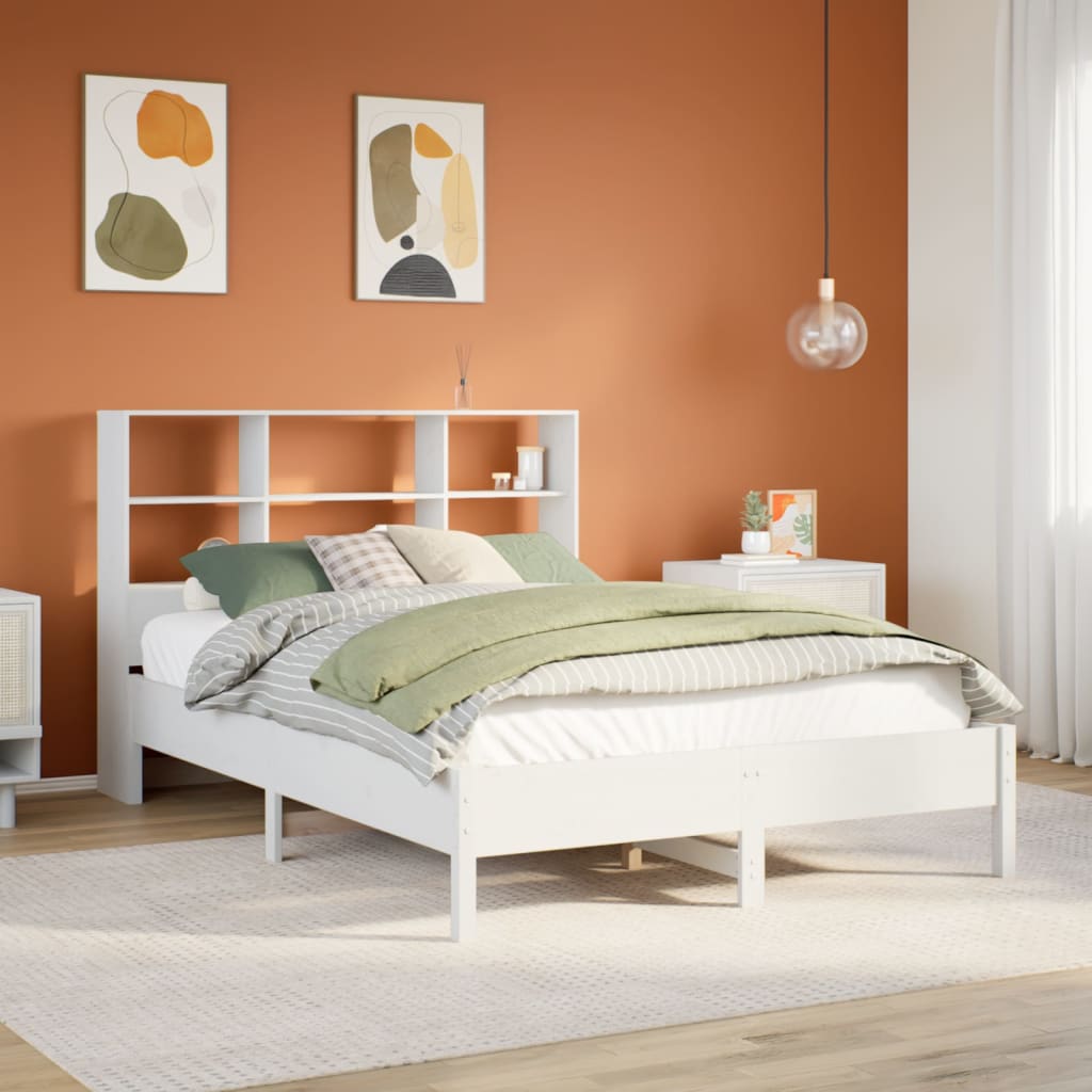 Letto Libreria senza Materasso Bianco 160x200 cm Legno di Pino | homemem39