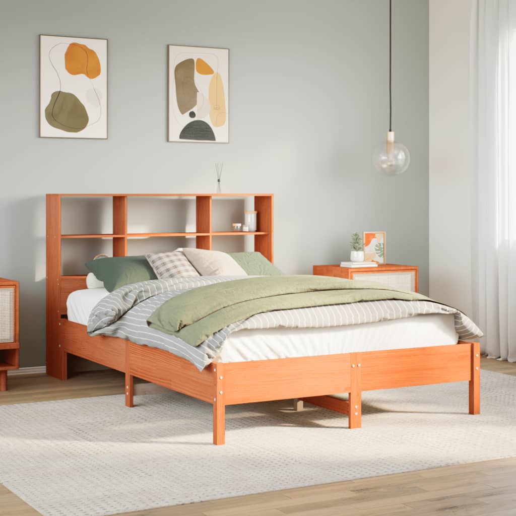 Letto Libreria senza Materasso Marrone Cera 160x200 cm in Pino | homemem39