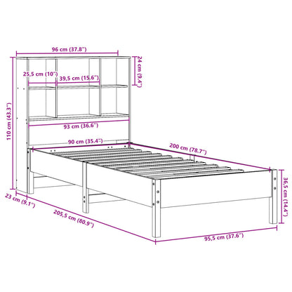 Letto Libreria senza Materasso Bianca 90x200 cm Legno di Pino