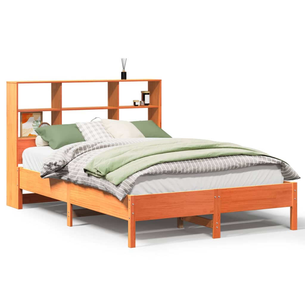 Letto Libreria senza Materasso Marrone Cera 135x190 cm in Pino | homemem39