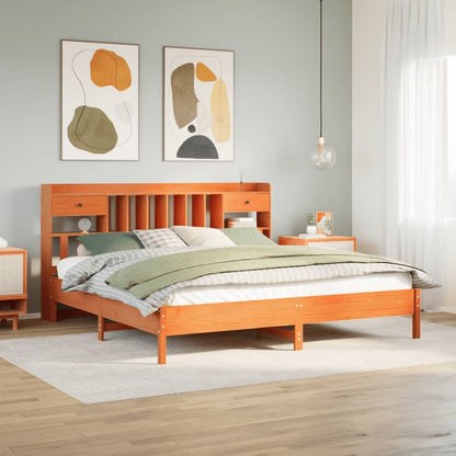 Letto Libreria senza Materasso Marrone Cera 200x200 cm in Pino