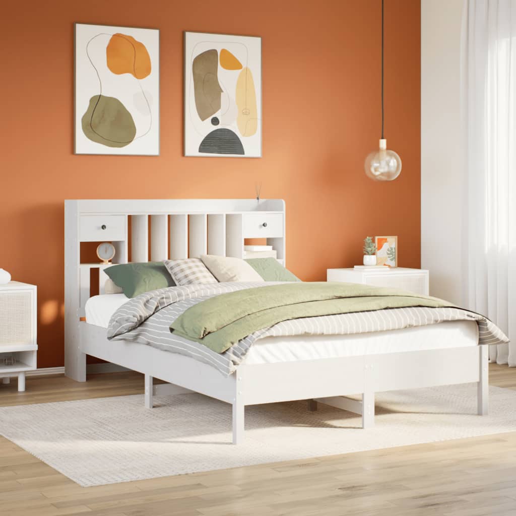 Letto Libreria senza Materasso Bianco 160x200 cm Legno di Pino