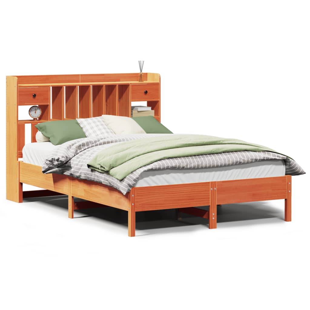 Letto Libreria senza Materasso Marrone Cera 150x200 cm in Pino - homemem39