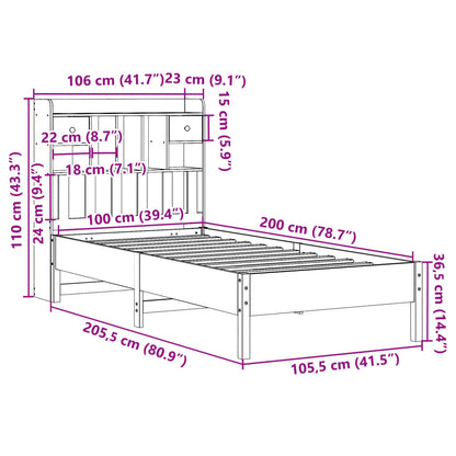 Letto Libreria senza Materasso Marrone Cera 100x200 cm in Pino | homemem39