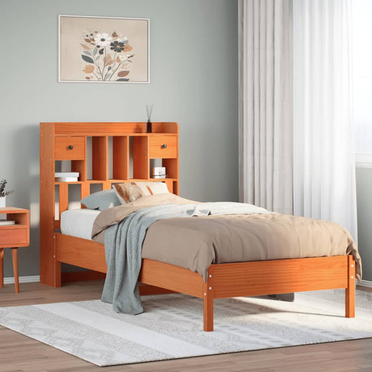 Letto Libreria senza Materasso Marrone Cera 100x200 cm in Pino