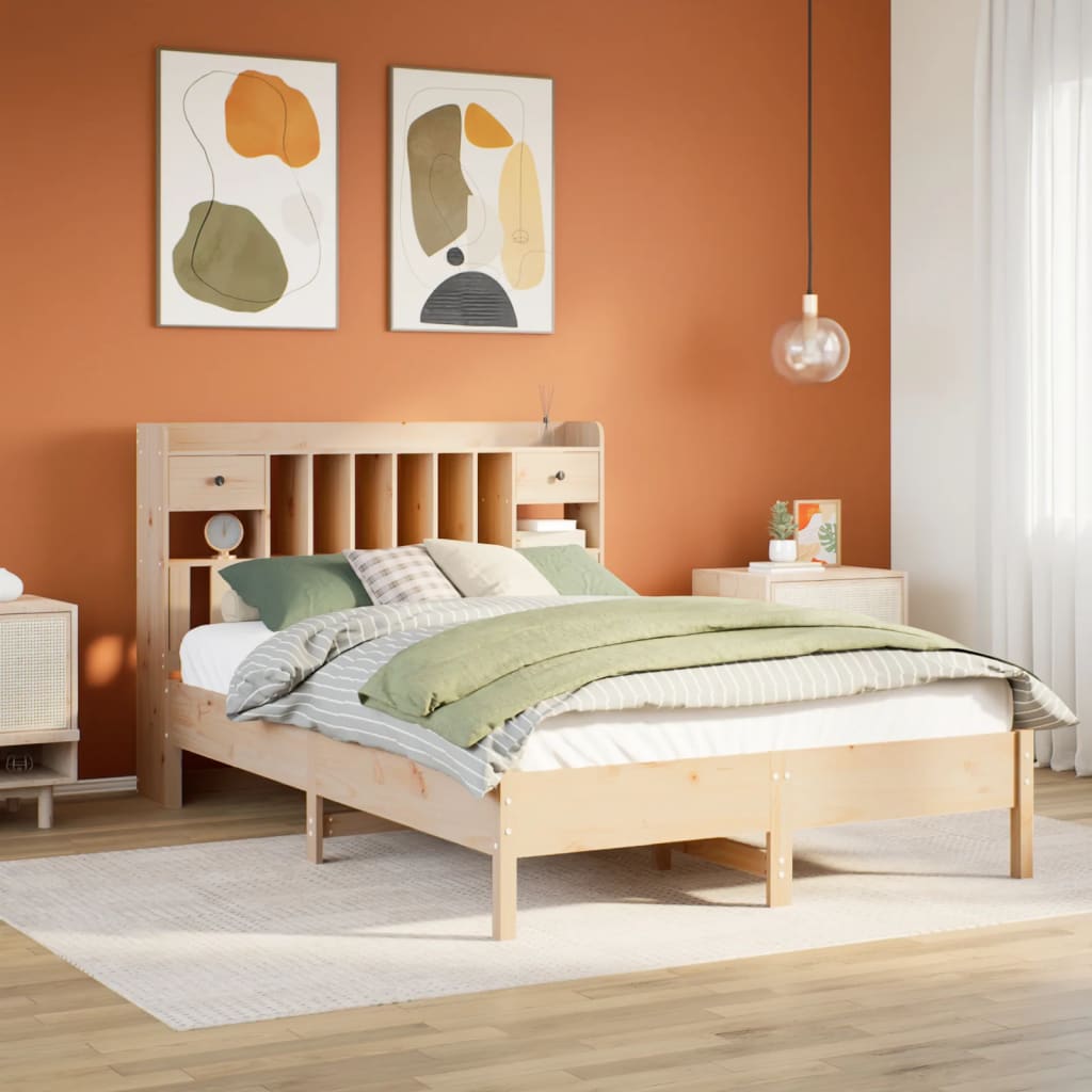 Letto Libreria senza Materasso 140x190 cm in Legno di Pino - homemem39