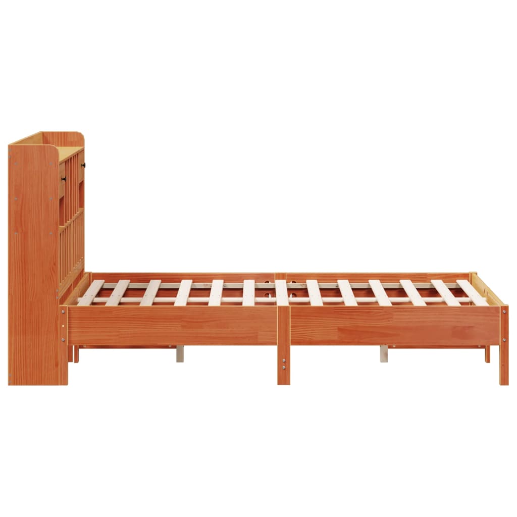 Letto Libreria senza Materasso Marrone Cera 140x190 cm in Pino