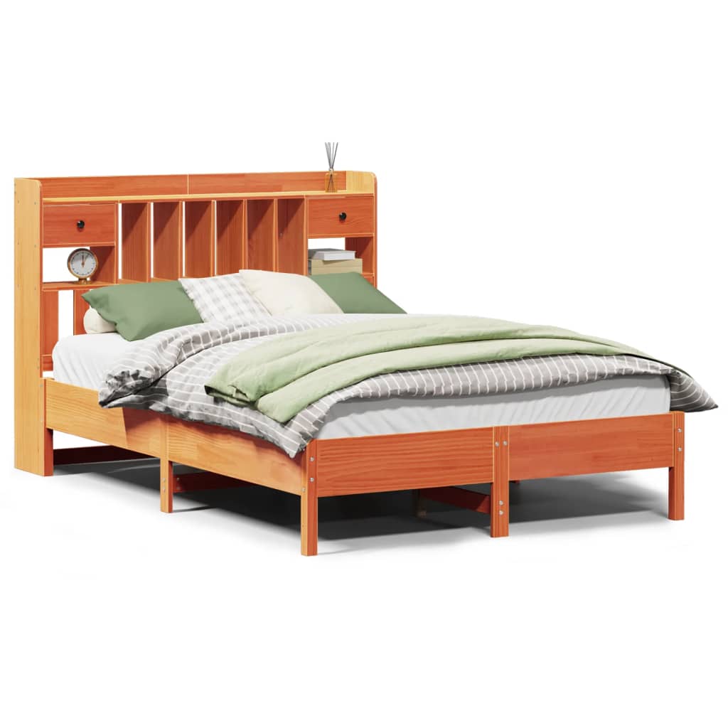 Letto Libreria senza Materasso Marrone Cera 135x190 cm in Pino