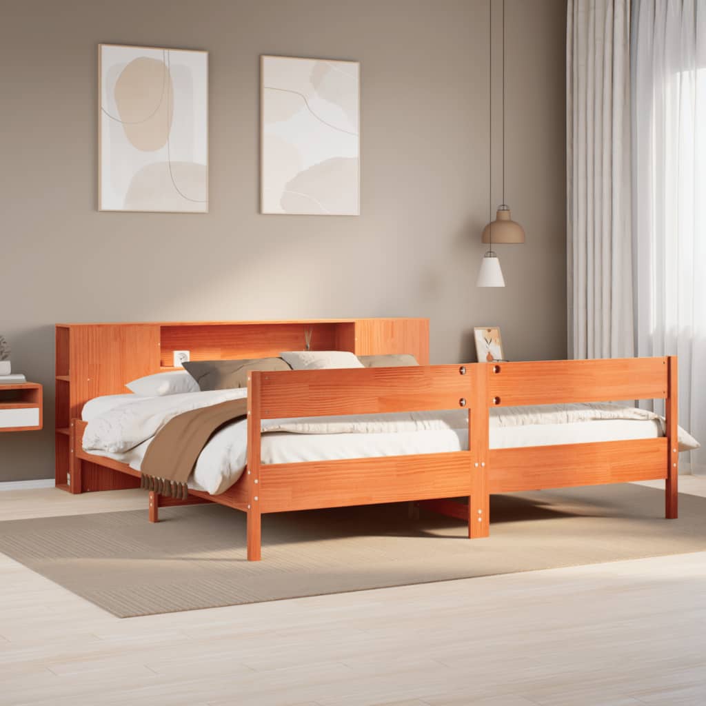 Letto Libreria senza Materasso Marrone Cera 180x200 cm in Pino - homemem39