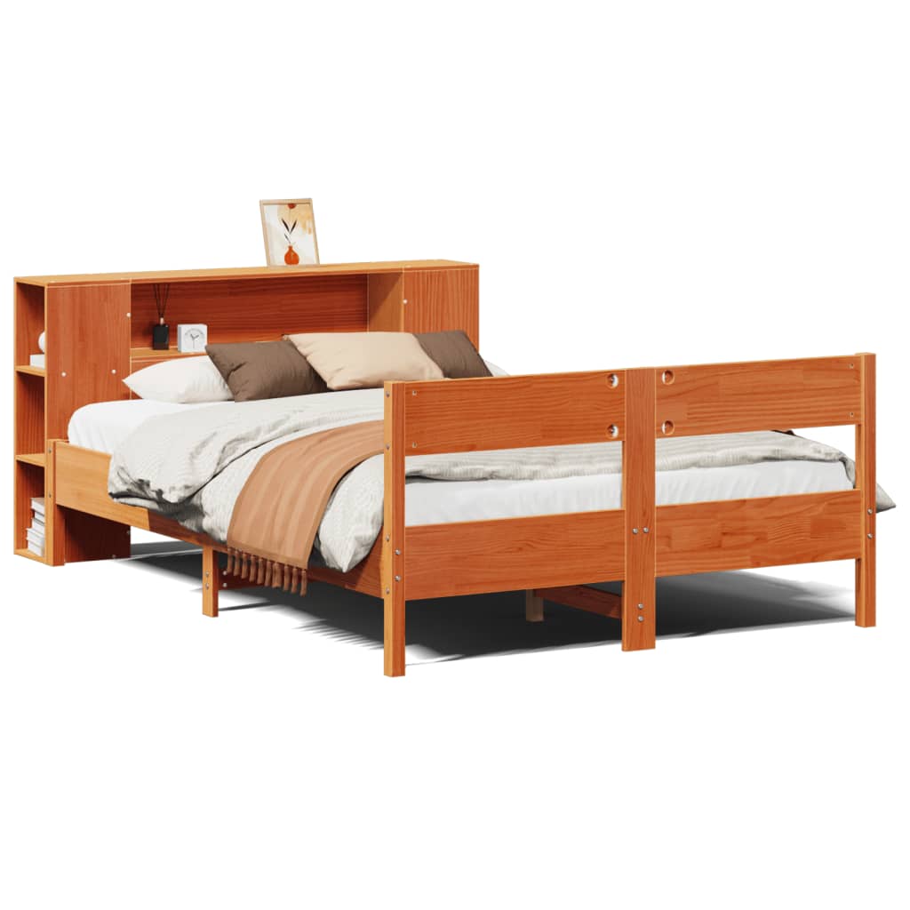 Letto Libreria senza Materasso Marrone Cera 150x200 cm in Pino | homemem39
