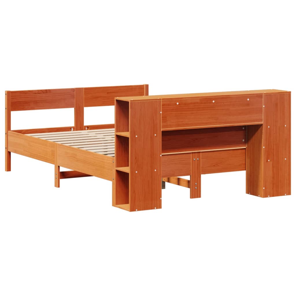 Letto Libreria senza Materasso Marrone Cera 150x200 cm in Pino | homemem39