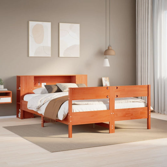 Letto Libreria senza Materasso Marrone Cera 150x200 cm in Pino | homemem39