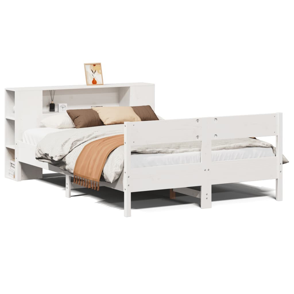 Letto Libreria senza Materasso Bianco 135x190 cm Legno di Pino - homemem39