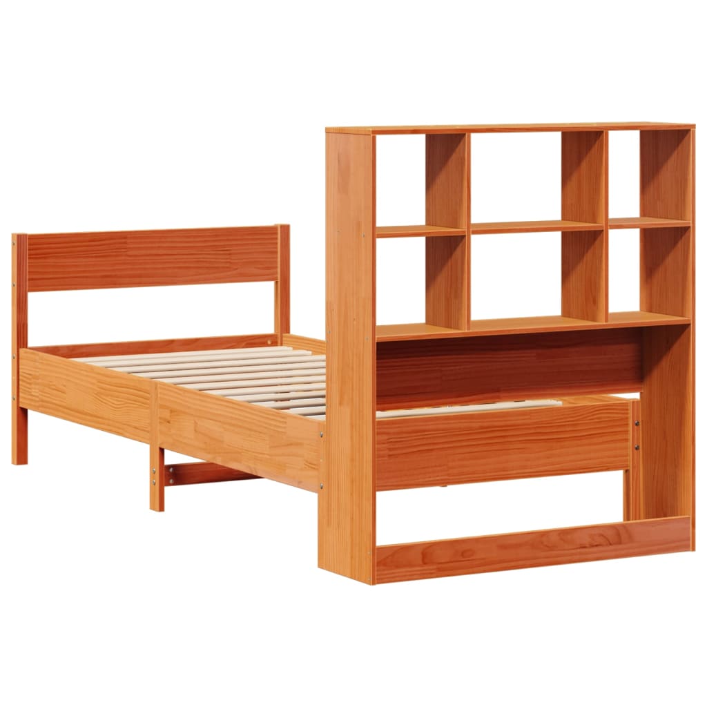 Letto Libreria senza Materasso Marrone Cera 90x190 cm in Pino