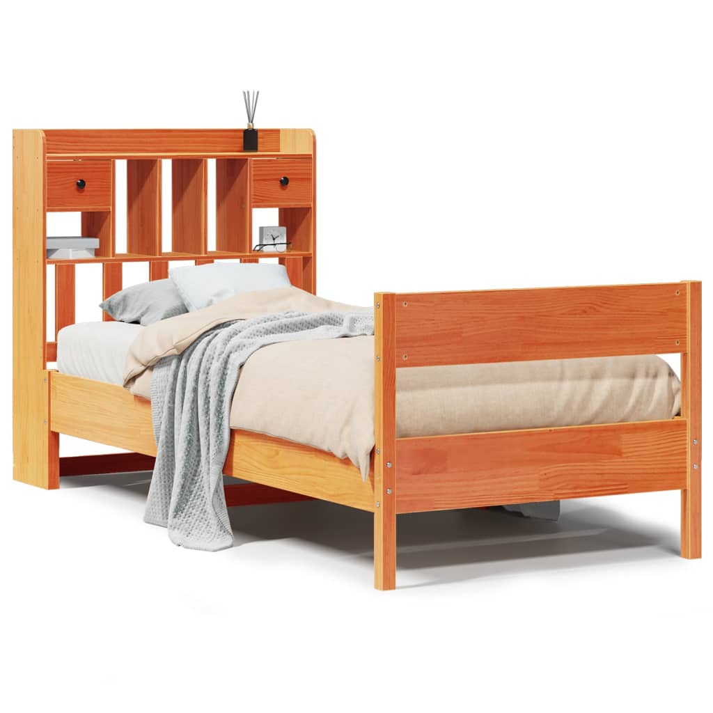 Letto Libreria senza Materasso Marrone Cera 100x200 cm in Pino | homemem39