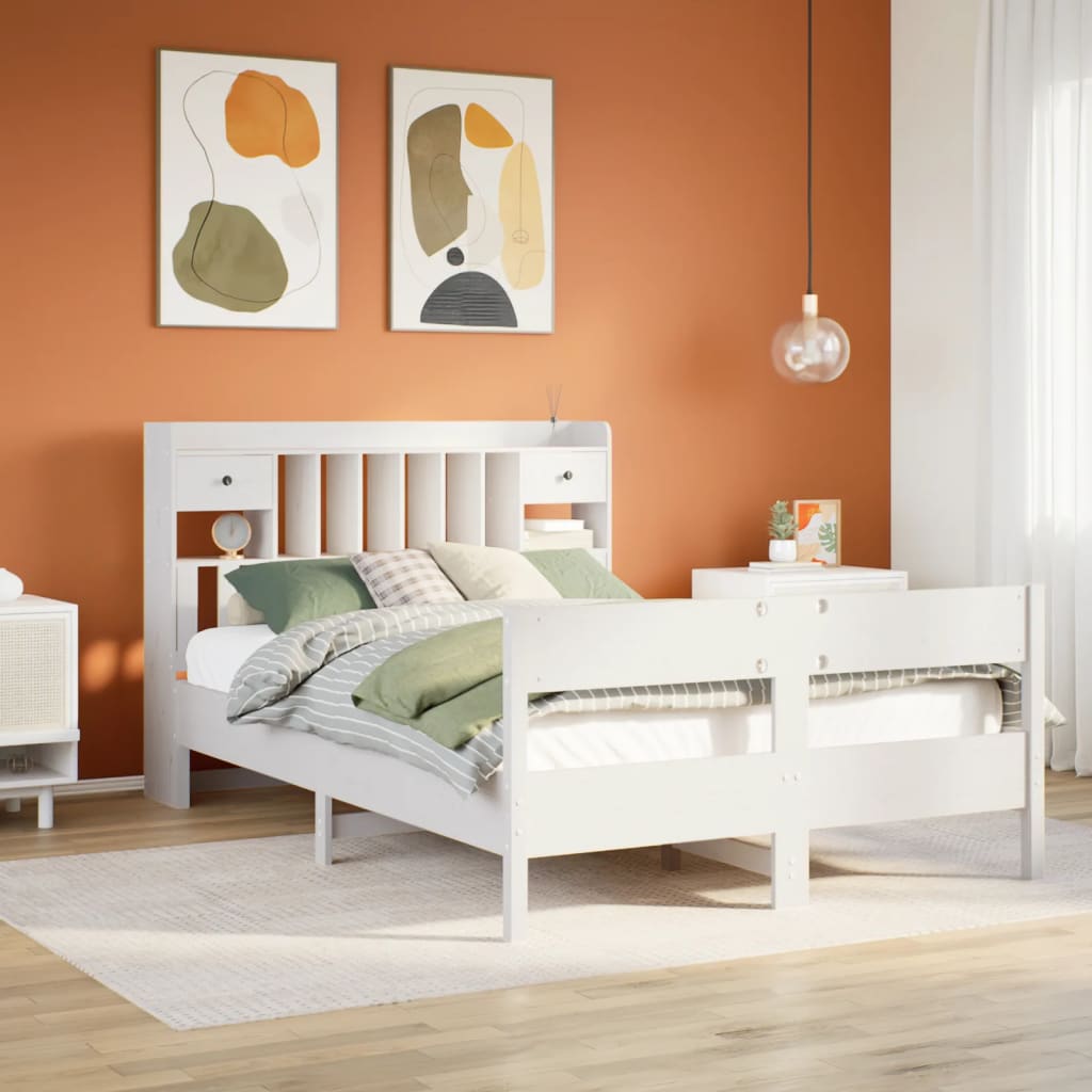 Letto Libreria senza Materasso Bianco 135x190 cm Legno di Pino