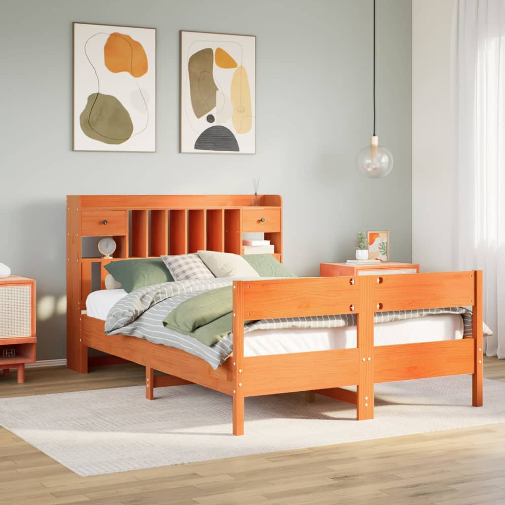 Letto Libreria senza Materasso Marrone Cera 135x190 cm in Pino