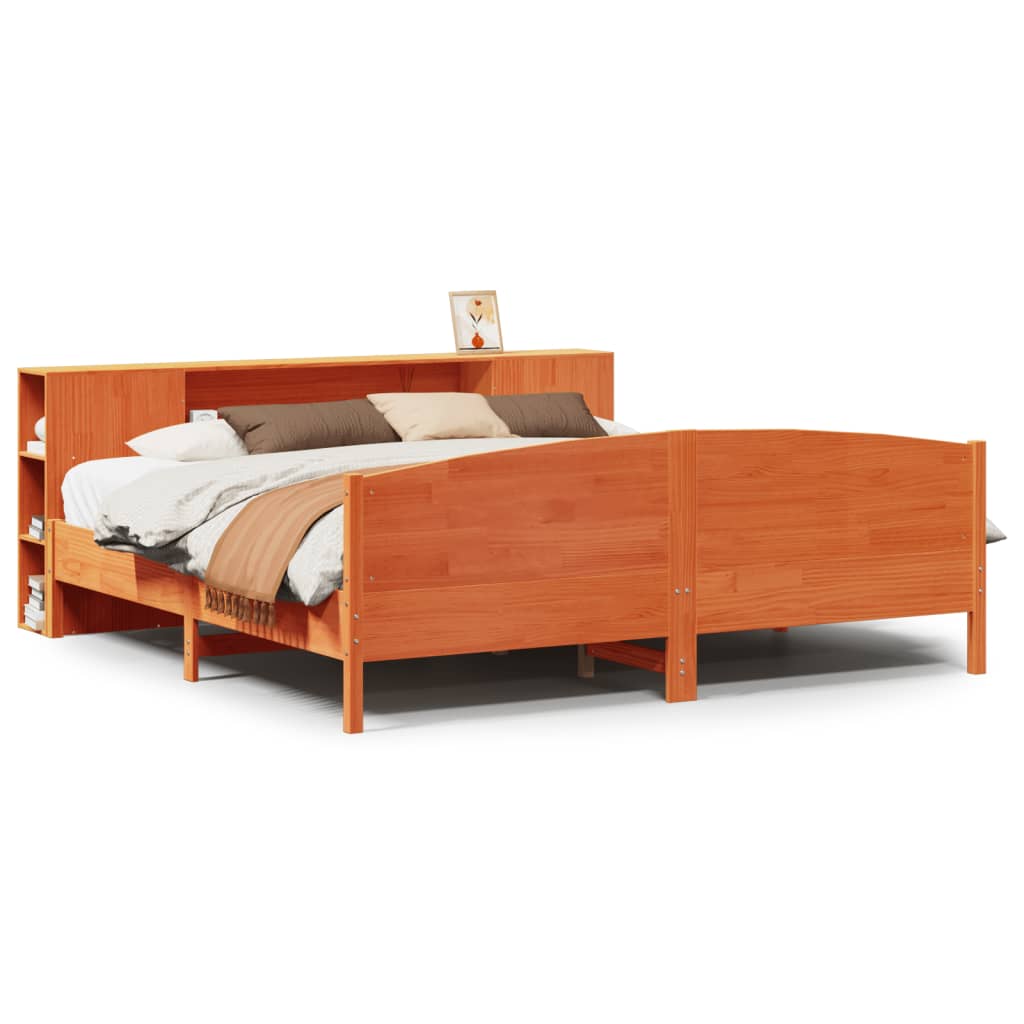 Letto Libreria senza Materasso Marrone Cera 200x200 cm in Pino - homemem39