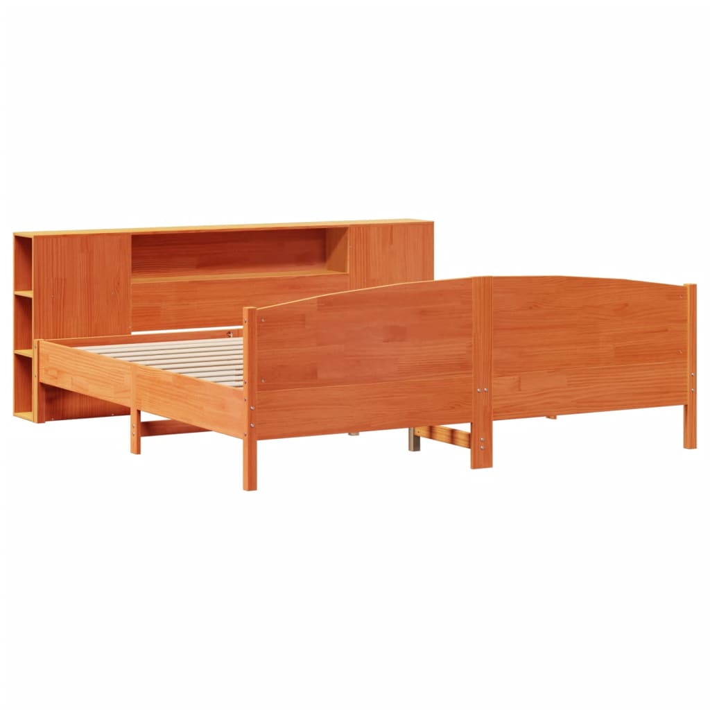 Letto Libreria senza Materasso Marrone Cera 200x200 cm in Pino - homemem39