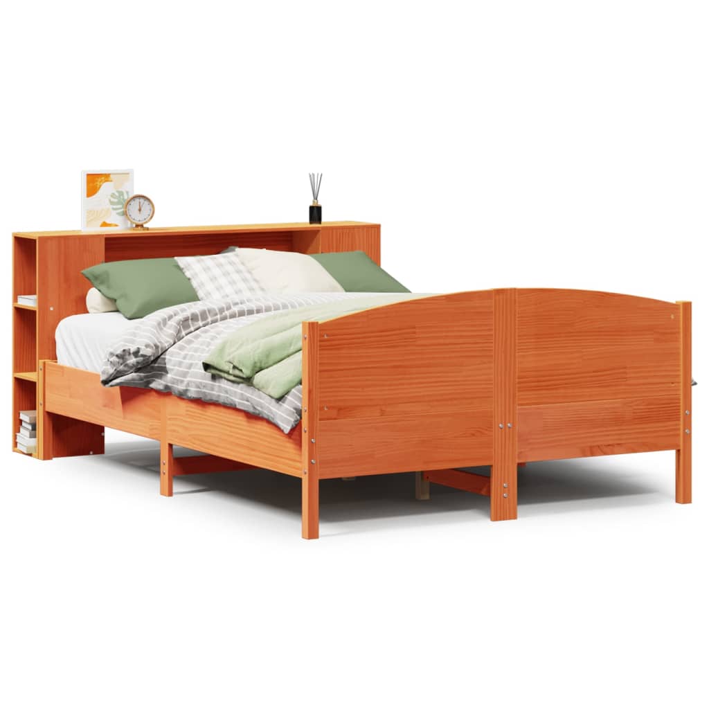 Letto Libreria senza Materasso Marrone Cera 150x200 cm in Pino | homemem39