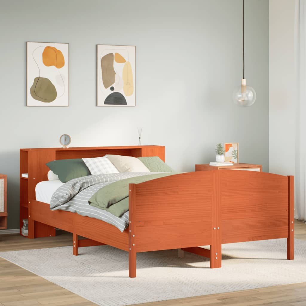 Letto Libreria senza Materasso Marrone Cera 150x200 cm in Pino | homemem39