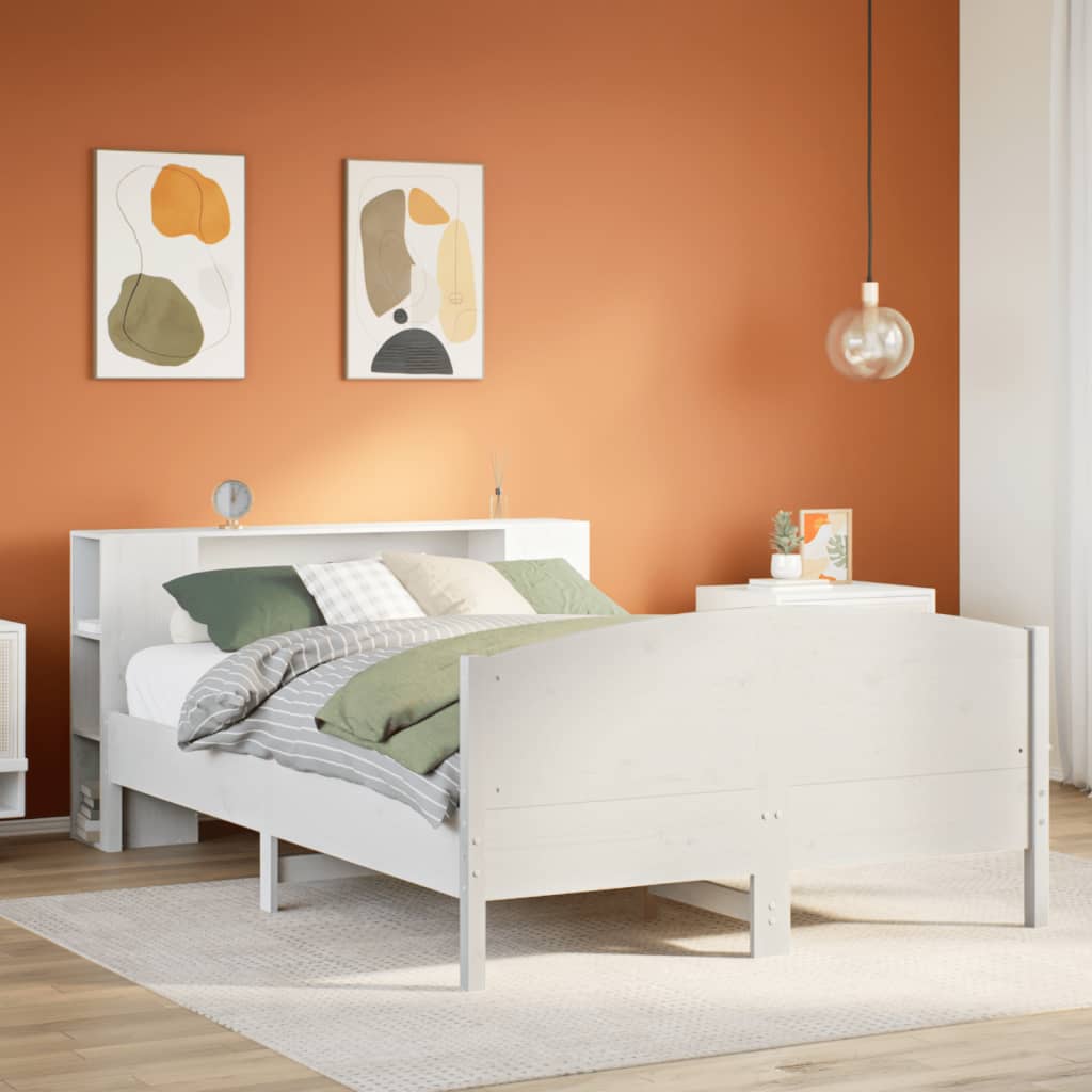 Letto Libreria senza Materasso Bianco 140x190 cm Legno di Pino - homemem39