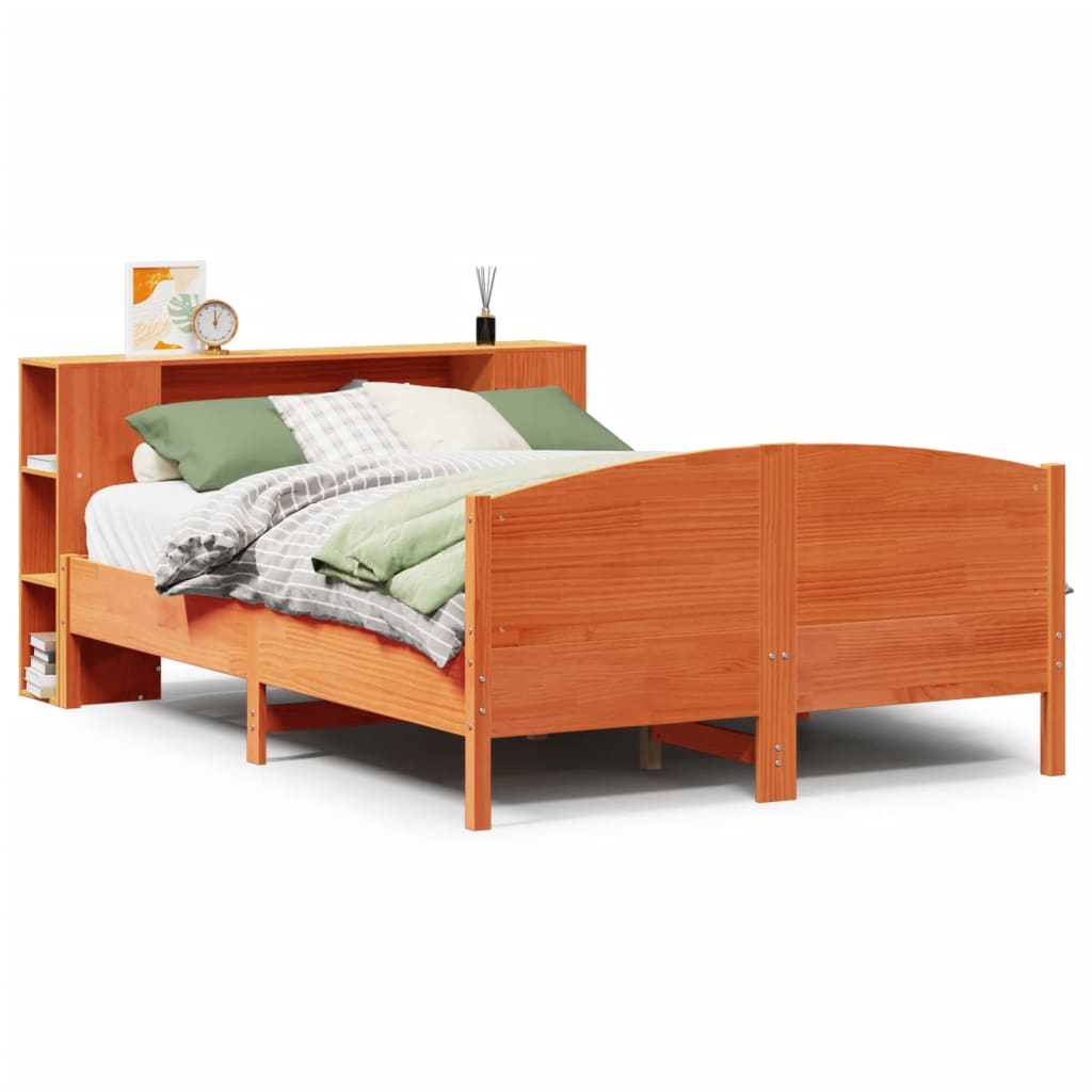 Letto Libreria senza Materasso Marrone Cera 135x190 cm in Pino - homemem39