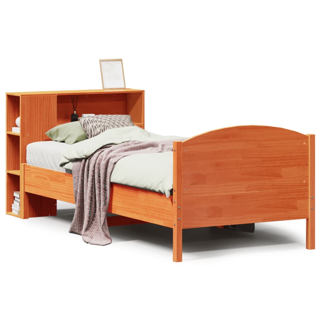 Letto Libreria senza Materasso Marrone Cera 100x200 cm in Pino - homemem39