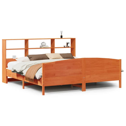 Letto Libreria senza Materasso Marrone Cera 200x200 cm in Pino - homemem39