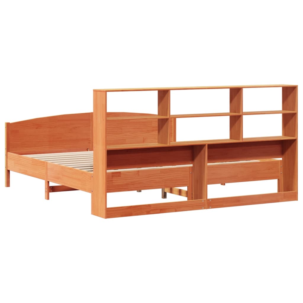 Letto Libreria senza Materasso Marrone Cera 200x200 cm in Pino - homemem39
