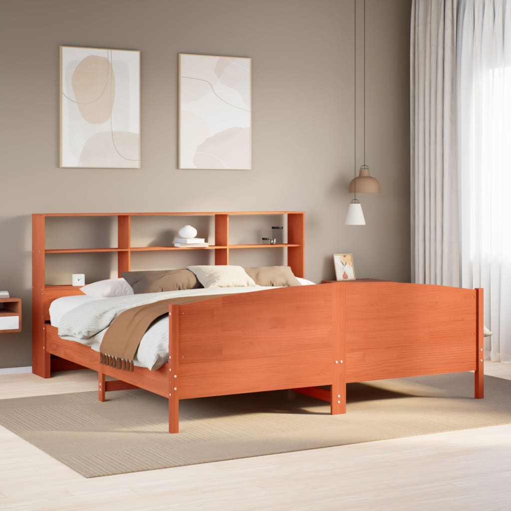 Letto Libreria senza Materasso Marrone Cera 200x200 cm in Pino - homemem39