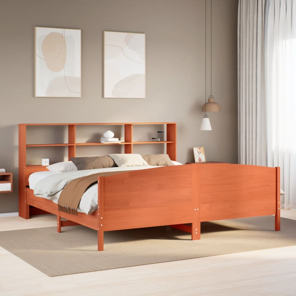 Letto Libreria senza Materasso Marrone Cera 180x200 cm in Pino - homemem39