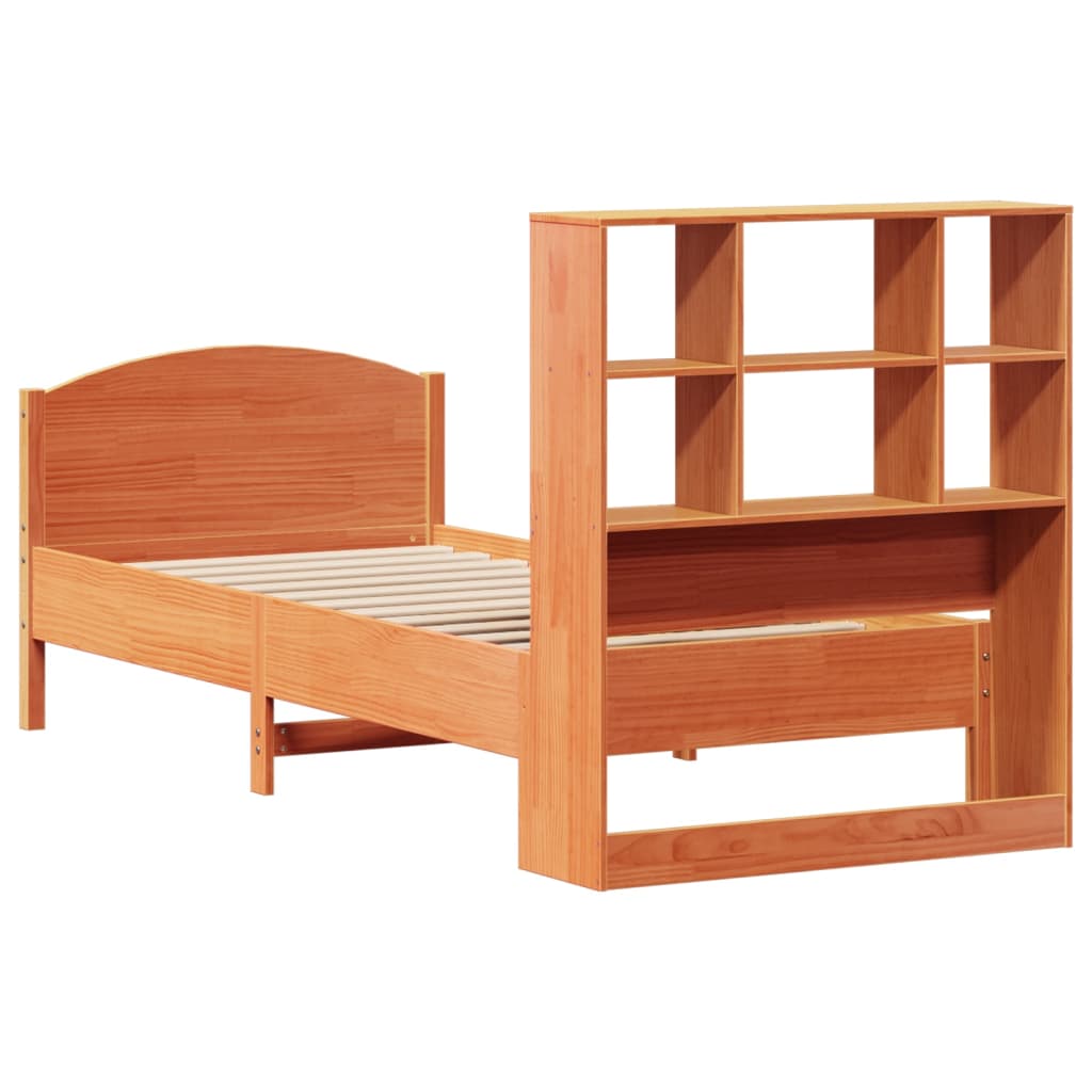 Letto Libreria senza Materasso Marrone Cera 100x200 cm in Pino - homemem39