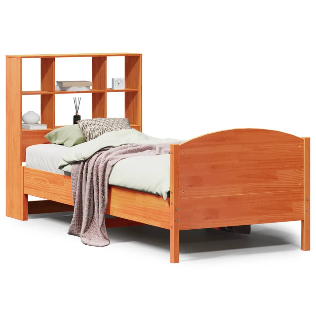 Letto Libreria senza Materasso Marrone Cera 75x190 cm in Pino - homemem39
