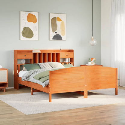 Letto Libreria senza Materasso Marrone Cera 200x200 cm in Pino - homemem39