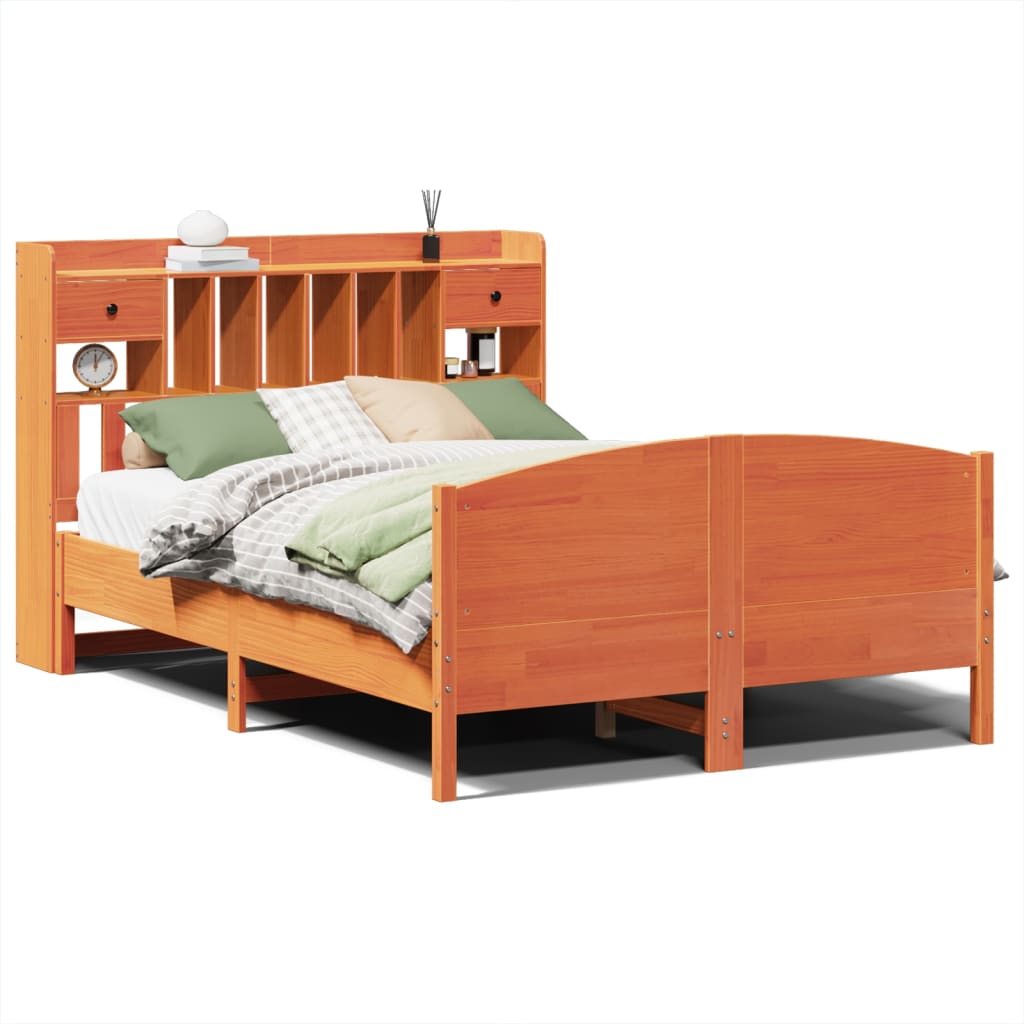 Letto Libreria senza Materasso Marrone Cera 160x200 cm in Pino - homemem39