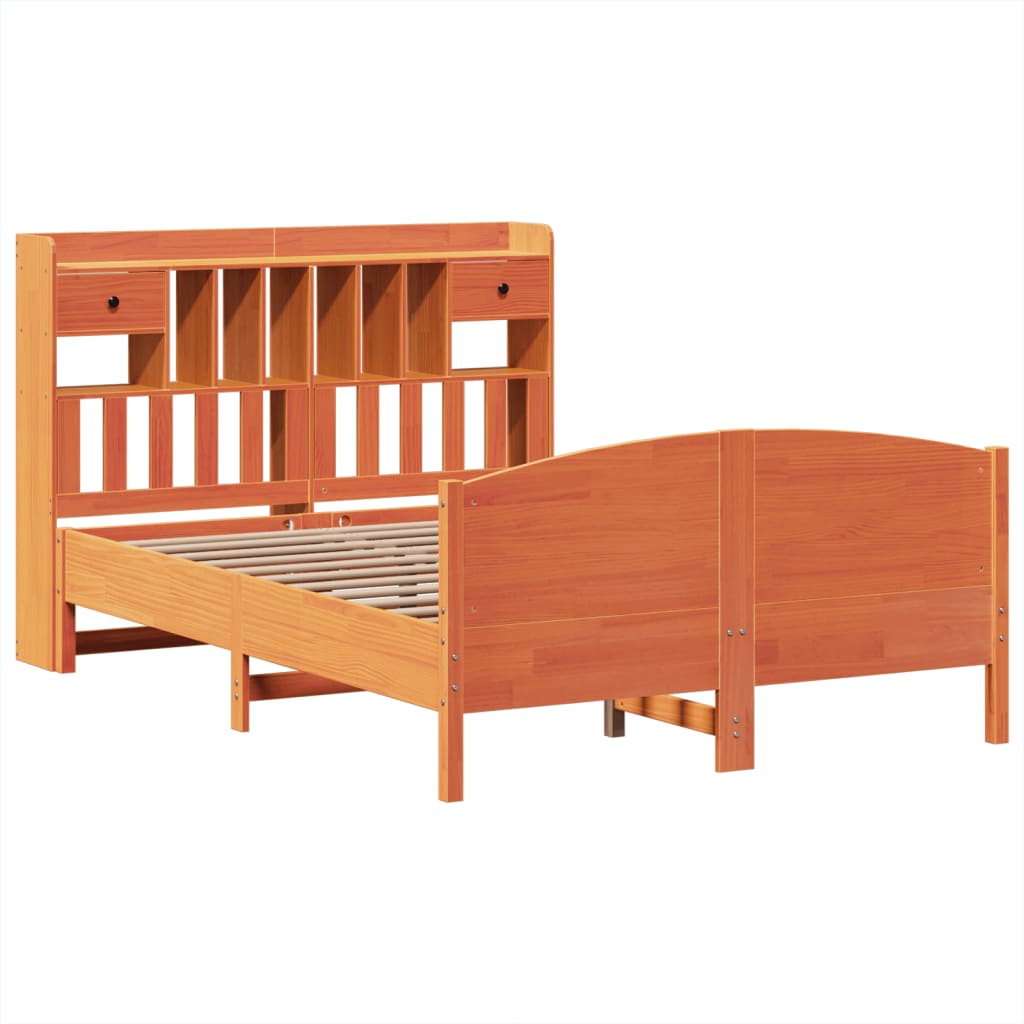 Letto Libreria senza Materasso Marrone Cera 160x200 cm in Pino - homemem39