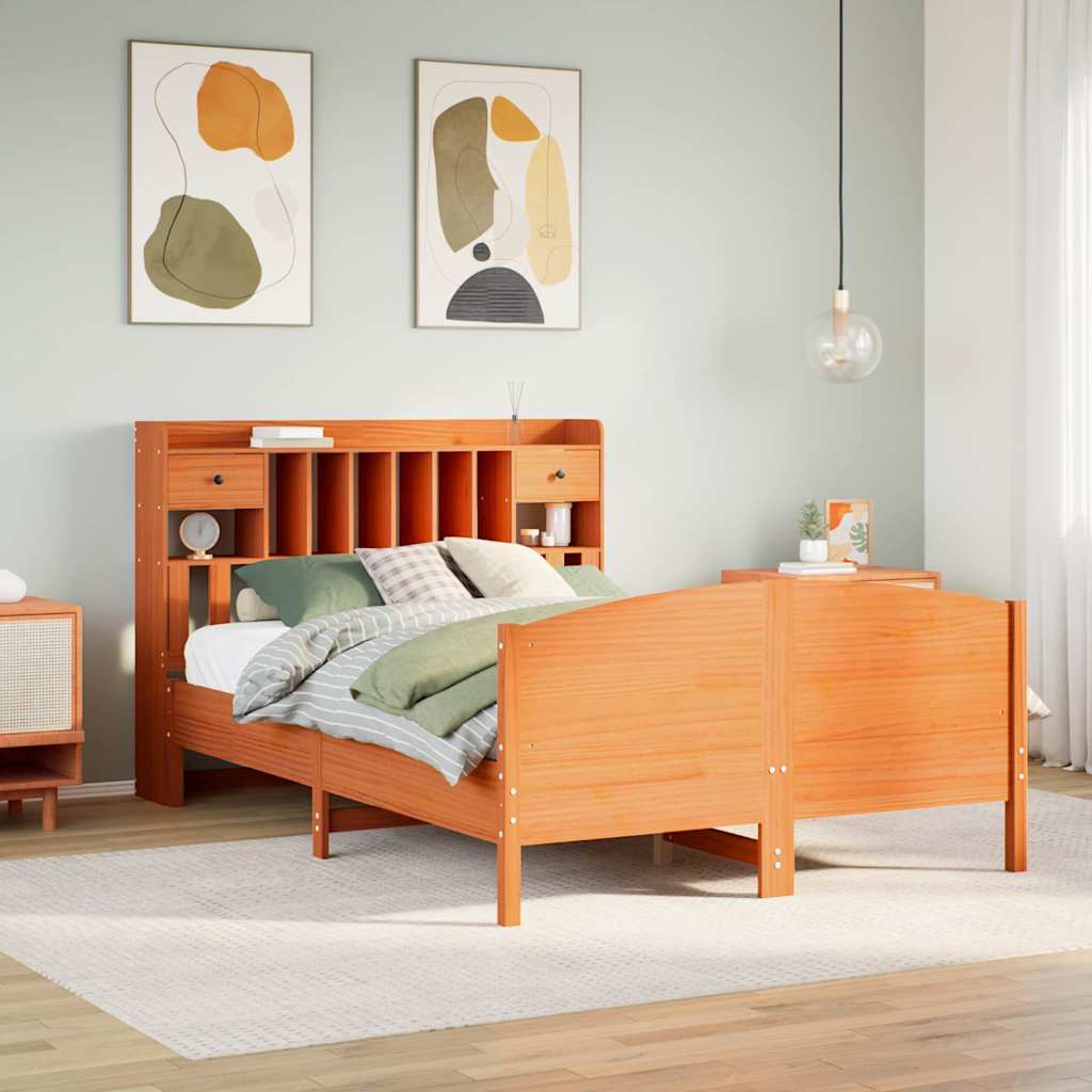 Letto Libreria senza Materasso Marrone Cera 160x200 cm in Pino - homemem39