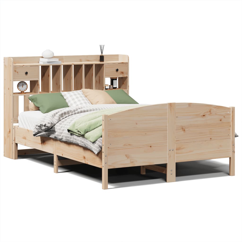 Letto Libreria senza Materasso 140x190 cm in Legno di Pino - homemem39