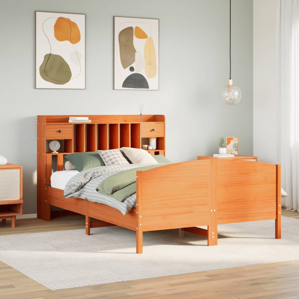 Letto Libreria senza Materasso Marrone Cera 140x190 cm in Pino - homemem39