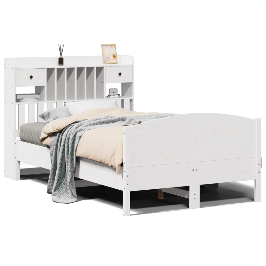Letto Libreria senza Materasso Bianco 135x190 cm Legno di Pino - homemem39