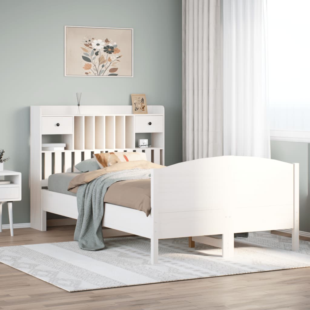 Letto Libreria senza Materasso Bianco 135x190 cm Legno di Pino - homemem39