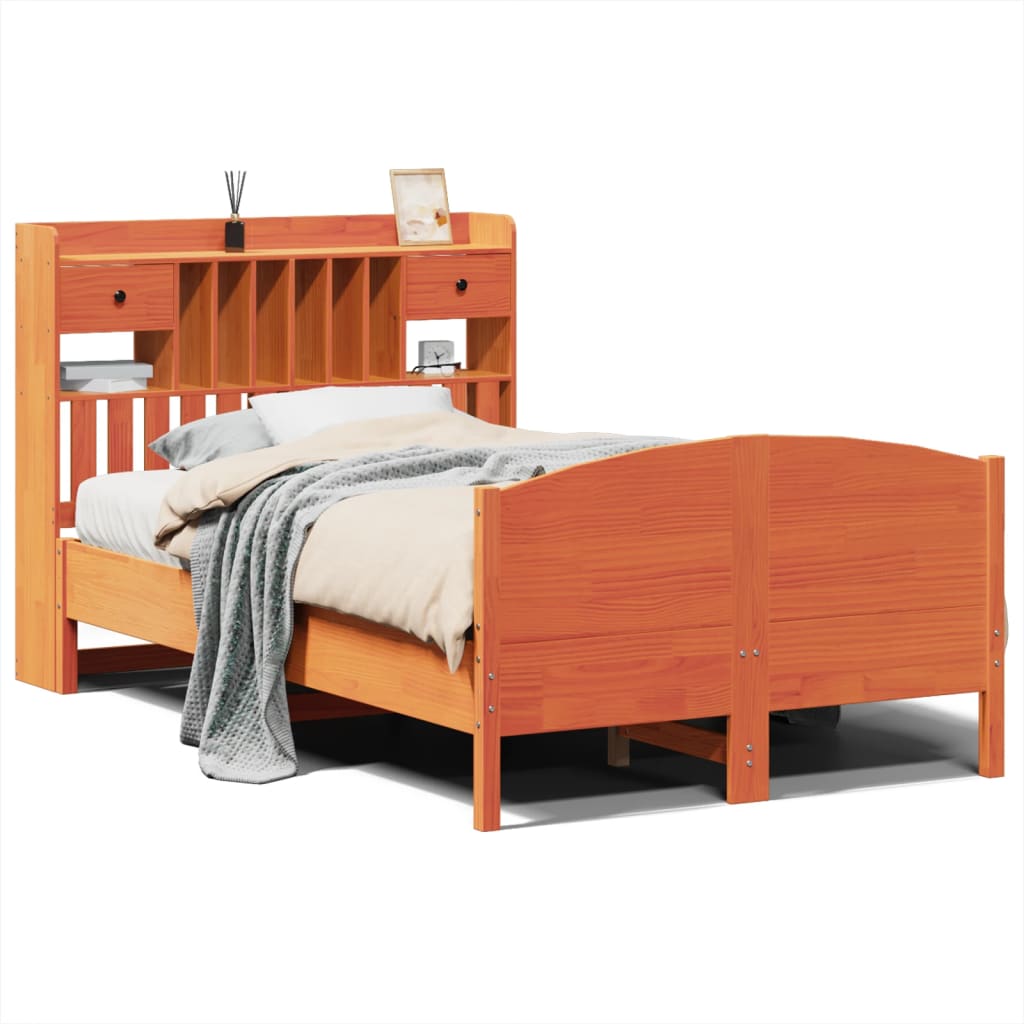 Letto Libreria senza Materasso Marrone Cera 135x190 cm in Pino - homemem39